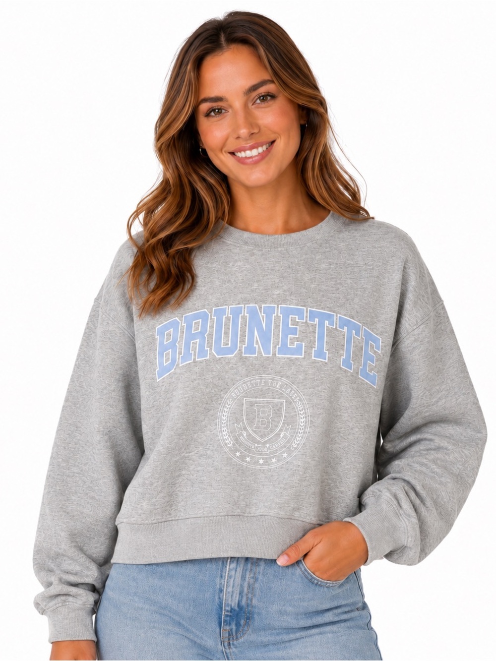 Brunette The Label Gray Cropped Sweatshirt Varsity Graphic Oversized Size S/M